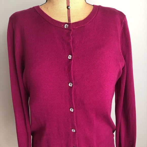 Loft Plum Cardigan Rhinestone Front Button Sweater - Picture 2 of 12